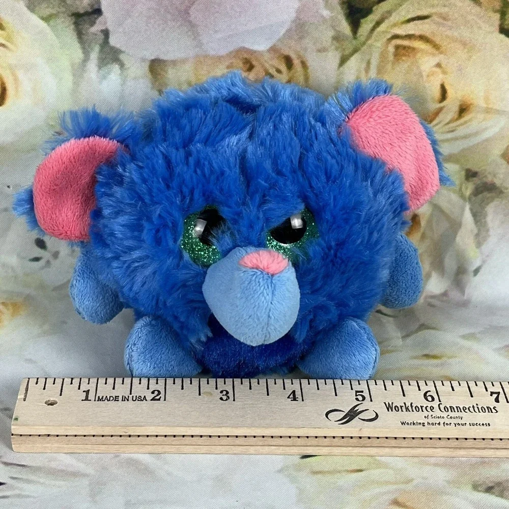 ELEPHANT Plush Lubby Cubbies FIESTA Blue Fluff Ball Green Eyes Stuffed Animal